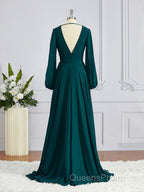 A-Line/Princess V-neck Sweep Train Chiffon Bridesmaid Dress