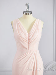A-Line/Princess V-neck Sweep Train Chiffon Bridesmaid Dress