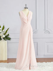 A-Line/Princess V-neck Sweep Train Chiffon Bridesmaid Dress