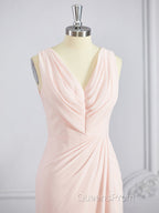 A-Line/Princess V-neck Sweep Train Chiffon Bridesmaid Dress