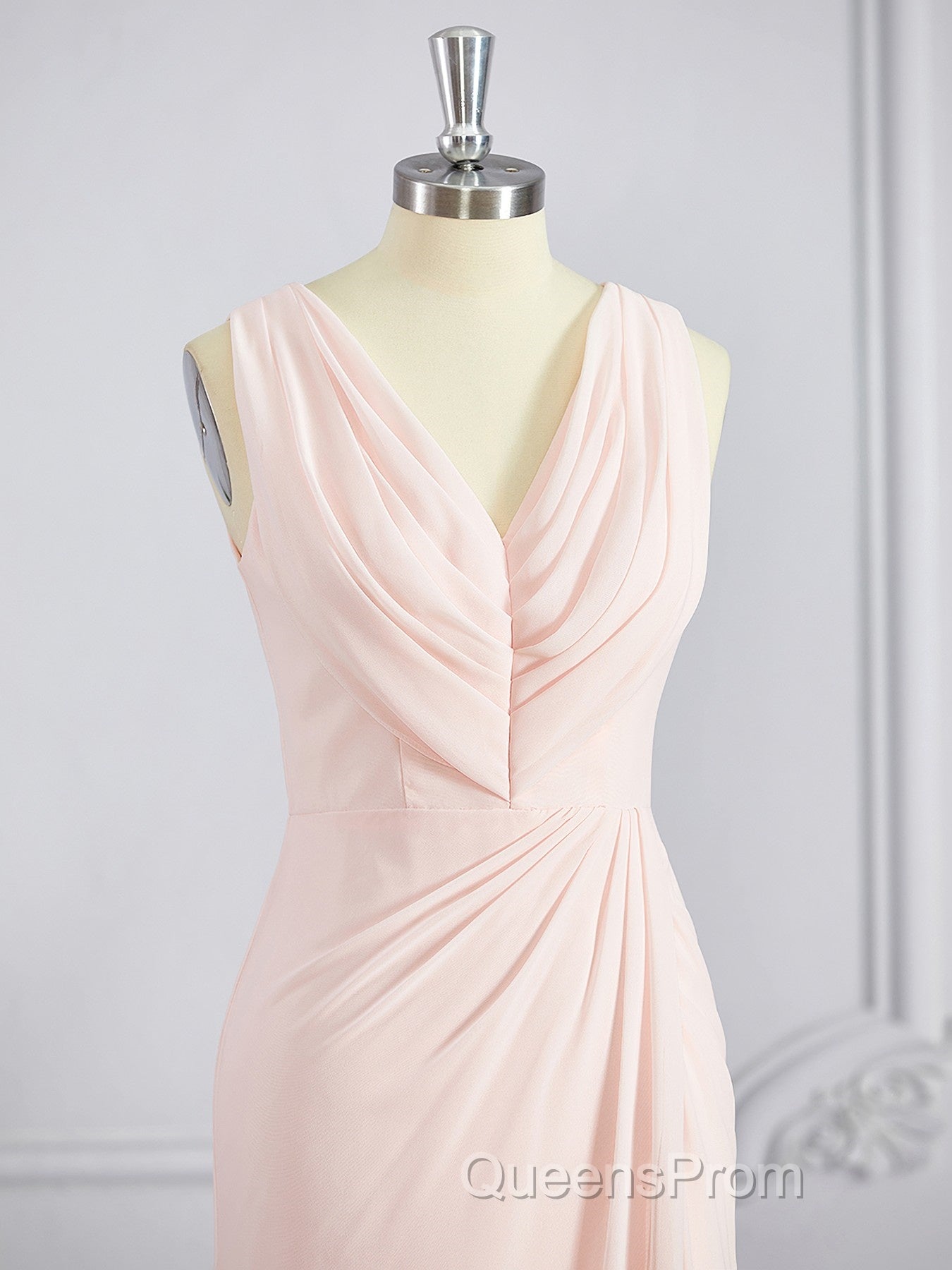 A-Line/Princess V-neck Sweep Train Chiffon Bridesmaid Dress
