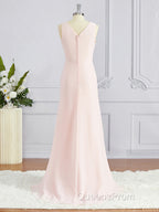 A-Line/Princess V-neck Sweep Train Chiffon Bridesmaid Dress