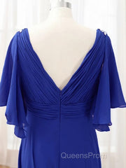 A-Line/Princess V-neck Sweep Train Chiffon Mother of the Bride Dress With Beading