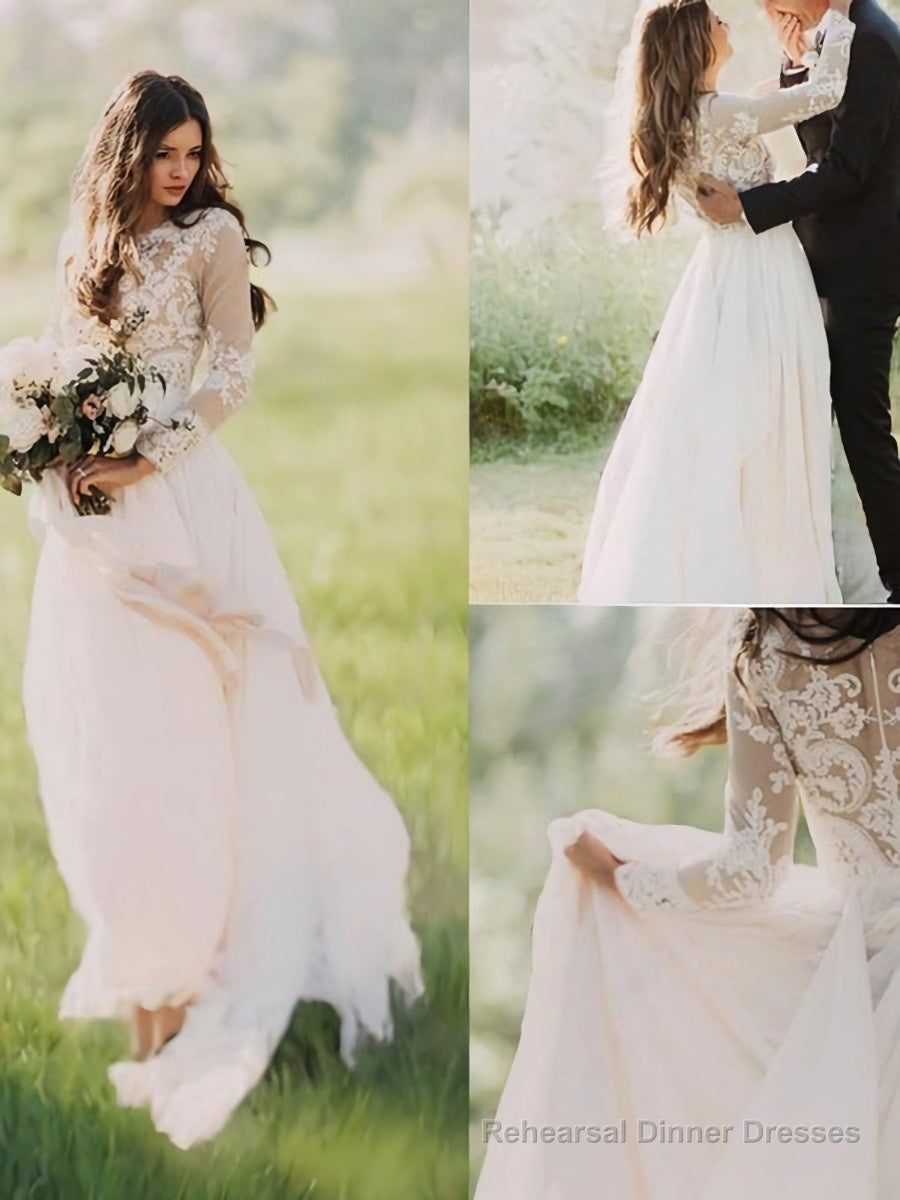 A-Line/Princess V-neck Sweep Train Chiffon Wedding Dresses Main image