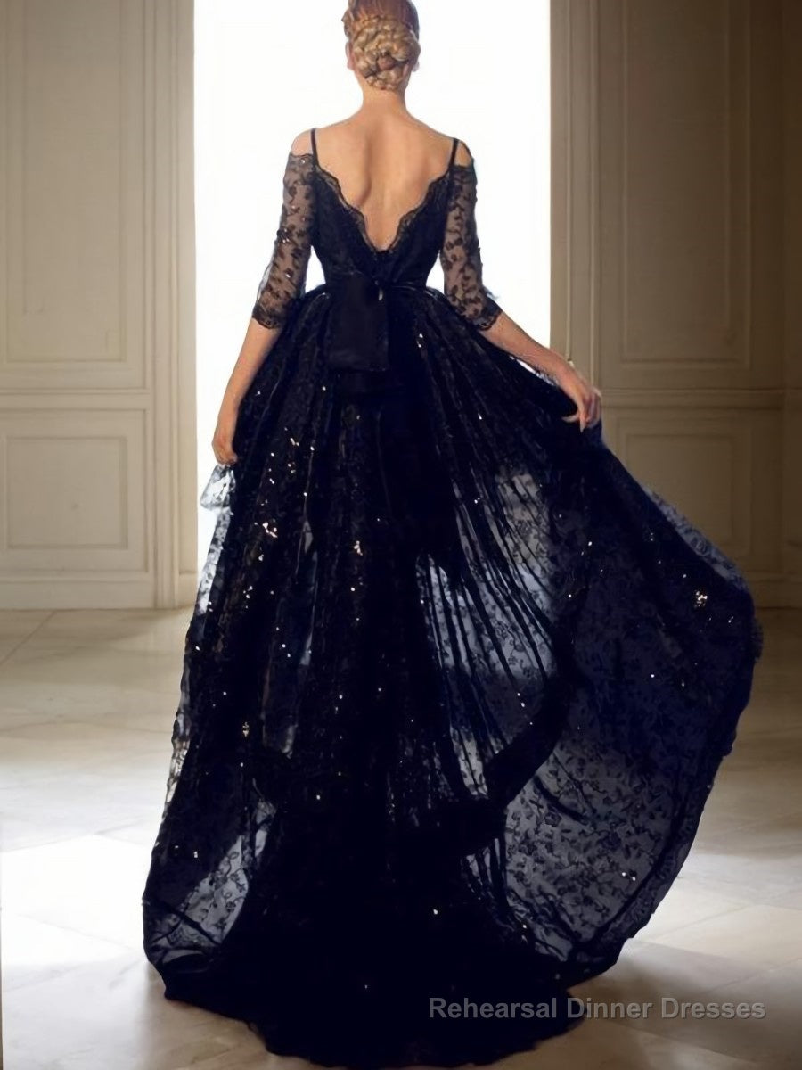 A-Line/Princess V-neck Sweep Train Lace Prom Dresses With Belt/Sash Secondary image