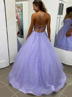 A-Line/Princess V-neck Sweep Train Prom Dresses With Pockets