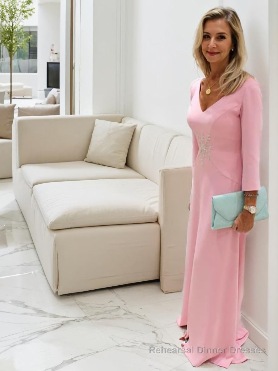 A-Line/Princess V-neck Sweep Train Stretch Crepe Mother of the Bride Dresses Main image