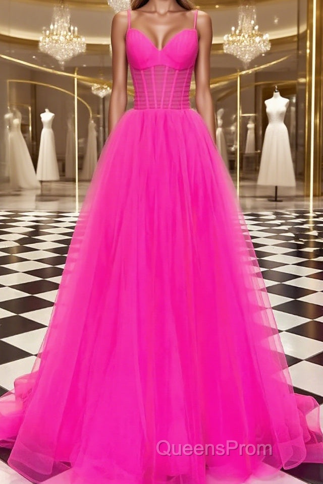 A-Line/Princess V-neck Sweep Train Tulle Evening Prom Dress With Ruffles Main image
