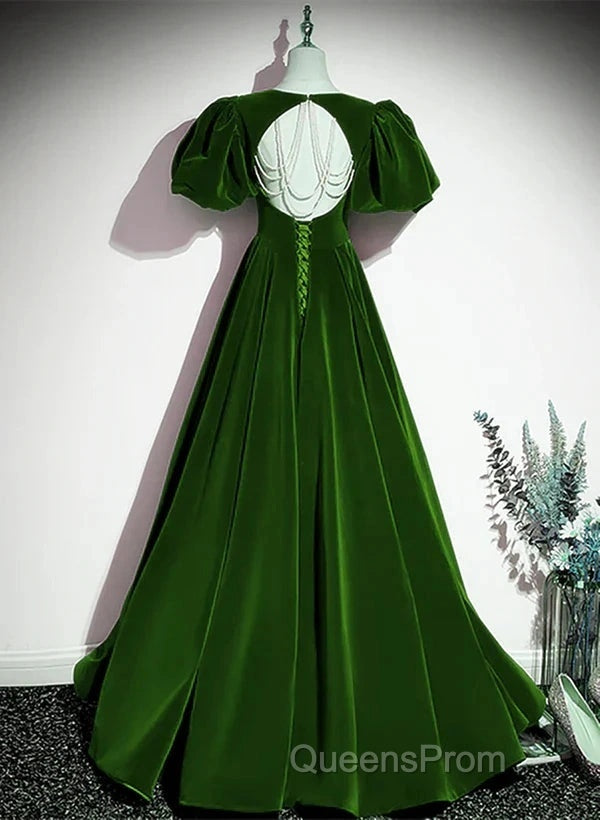 A-Line Princess Velvet Backless Ballgown Long Party Dress Short Sleeves Formal Dress Evening Prom Dress Secondary image