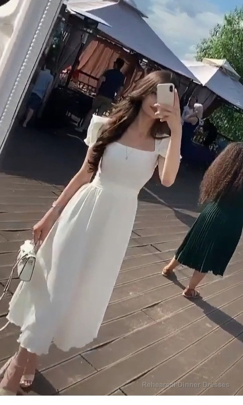 A Line Prom Dress, White Evening Dress Main image