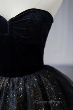 A-Line Evening Prom Dress Black Dress Dress Formal Birthday Floor Length Sleeveless Strapless Tulle With Ruched Sequin