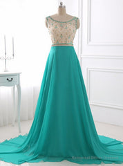 A Line Prom Dresses Chiffon Evening Dress Illusion Sparkly Beading Bodice Prom Dress