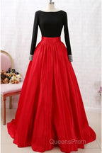 A-Line Evening Prom Dress Dress Party Wear Long Sleeve Satin With Pleats