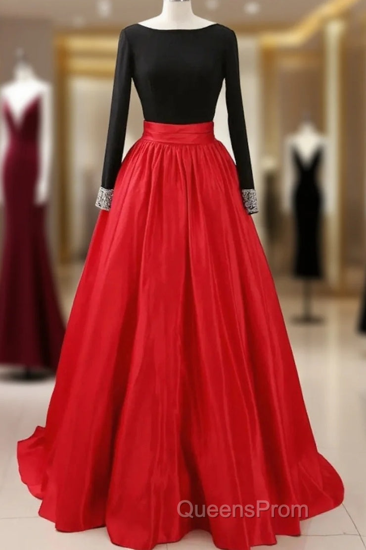 A-Line Evening Prom Dress Dress Party Wear Long Sleeve Satin With Pleats Main image