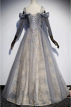 A-Line Evening Prom Dress Dress Wedding Floor Length Strap Tulle With Sequin Embroidery