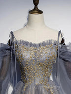 A-Line Evening Prom Dress Dress Wedding Floor Length Strap Tulle With Sequin Embroidery