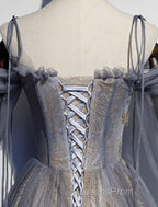 A-Line Evening Prom Dress Dress Wedding Floor Length Strap Tulle With Sequin Embroidery