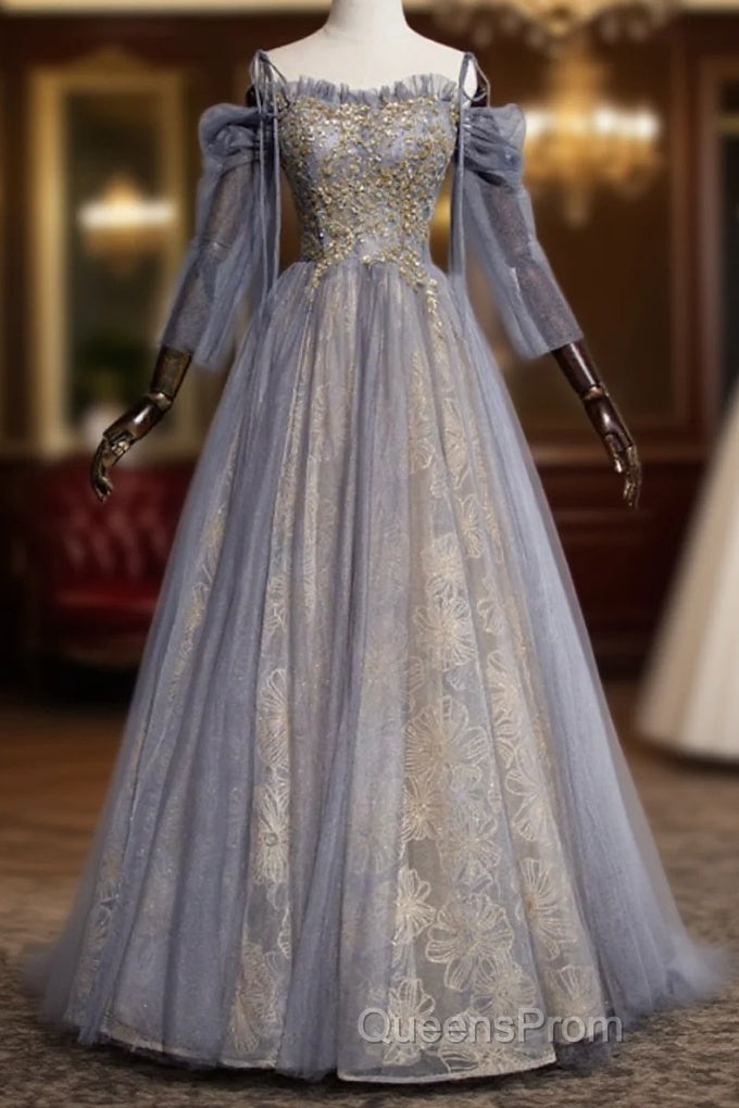 A-Line Evening Prom Dress Dress Wedding Floor Length Strap Tulle With Sequin Embroidery Main image