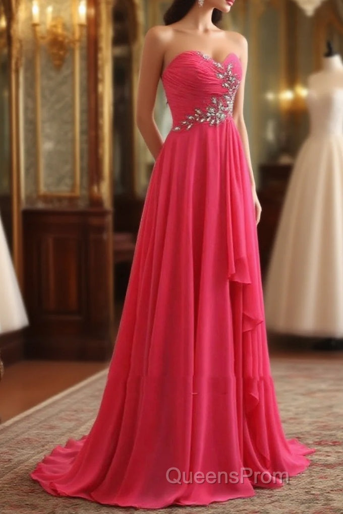 A-Line Evening Prom Dress Elegant Dress Formal Asymmetrical Sleeveless Strapless Chiffon Backless With Rhinestone Ruched Ruffles Main image