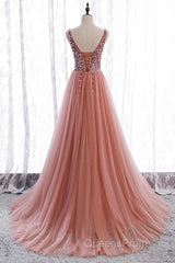 A-Line Evening Prom Dress Elegant Dress Party Wear Court Train Sleeveless V Neck Polyester With Pearls Embroidery