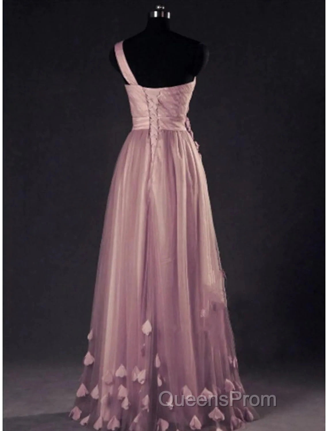 A-Line Evening Prom Dress Elegant Dress Wedding Floor Length Sleeveless One Shoulder Tulle With Appliques Secondary image