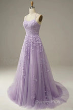 A-Line Evening Prom Dress Floral Dress Formal Sleeveless Strap Tulle With Appliques