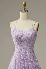 A-Line Evening Prom Dress Floral Dress Formal Sleeveless Strap Tulle With Appliques