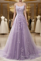 A-Line Evening Prom Dress Floral Dress Formal Sleeveless Strap Tulle With Appliques
