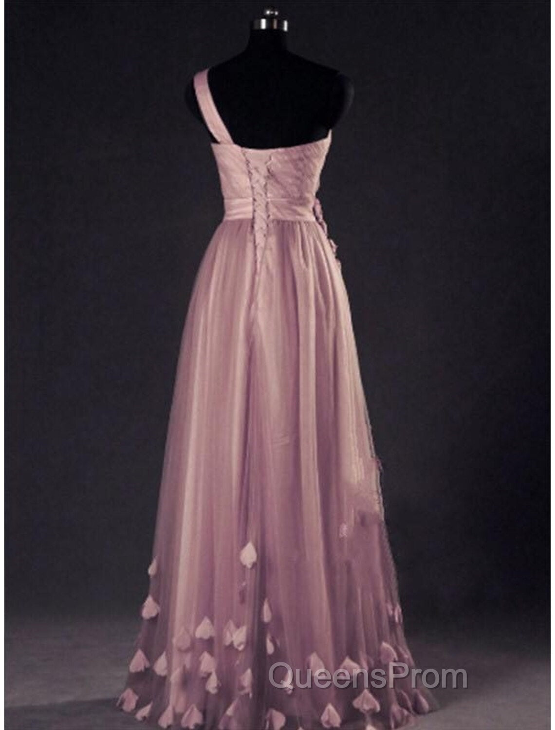 A-Line Evening Prom Dress Floral Dress Wedding Guest Evening Prom Floor Length Sleeveless One Shoulder Tulle With Appliques