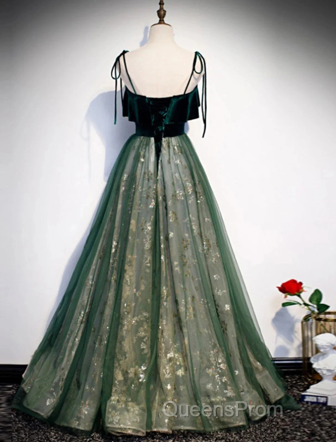 A-Line Evening Prom Dress Glittering Dress Wedding Guest Engagement Floor Length Sleeveless Spaghetti Strap Organza With Sequin Secondary image