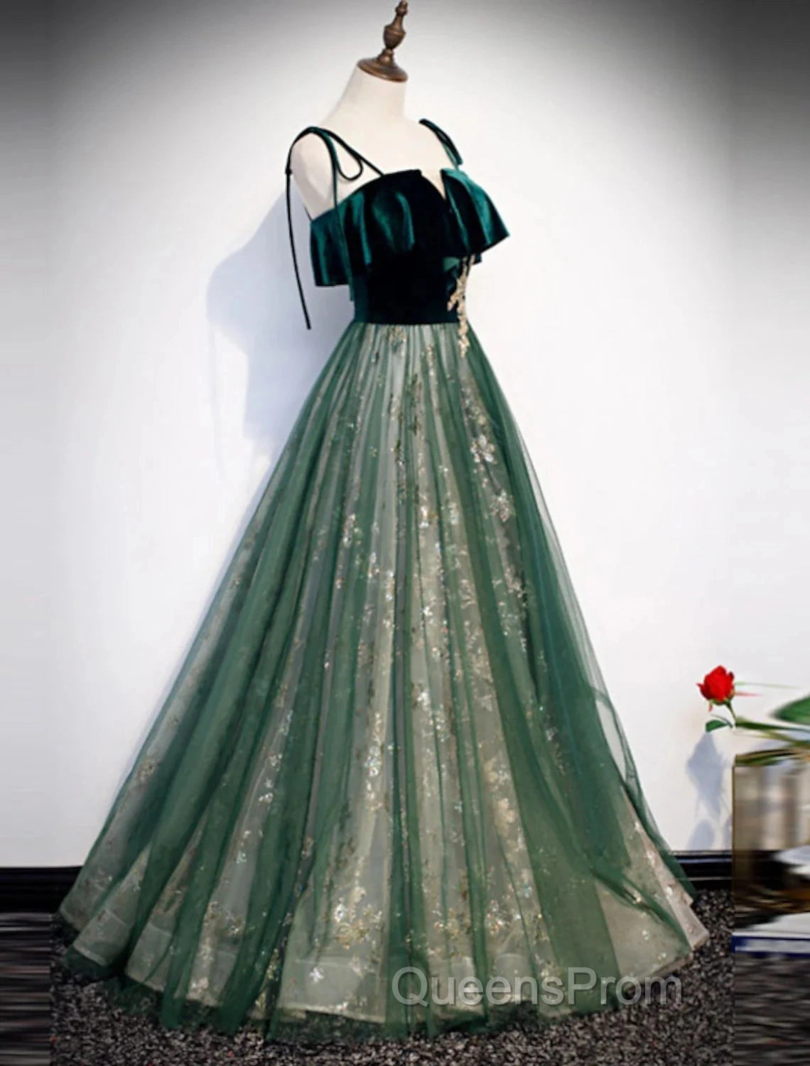 A-Line Evening Prom Dress Glittering Dress Wedding Guest Engagement Floor Length Sleeveless Spaghetti Strap Organza With Sequin