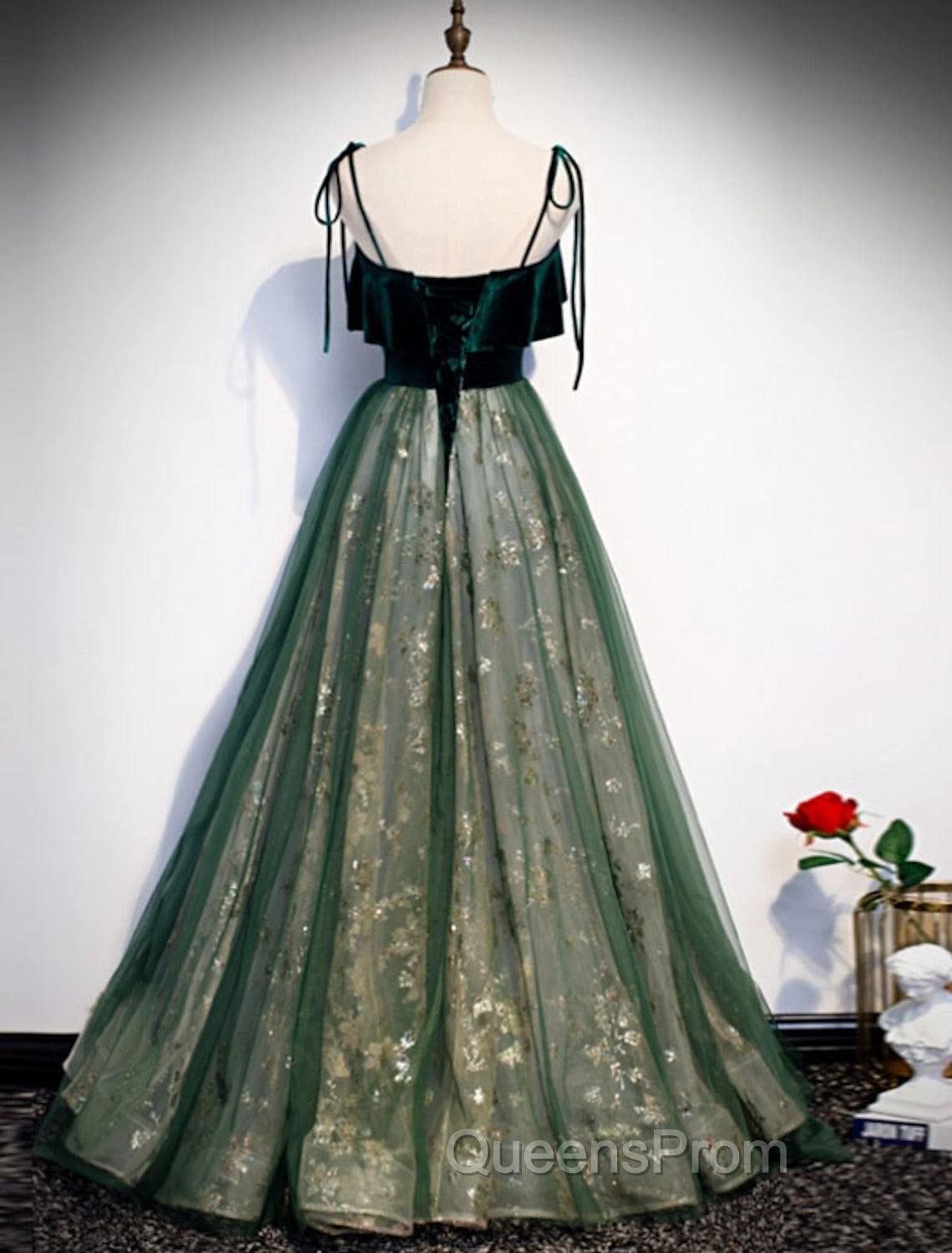 A-Line Evening Prom Dress Glittering Dress Wedding Guest Engagement Floor Length Sleeveless Spaghetti Strap Organza with Sequin Masquerade Dress Dress to impress Secondary image