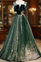 A-Line Evening Prom Dress Glittering Dress Wedding Guest Engagement Floor Length Sleeveless Spaghetti Strap Organza With Sequin