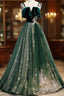 A-Line Evening Prom Dress Glittering Dress Wedding Guest Engagement Floor Length Sleeveless Spaghetti Strap Organza With Sequin