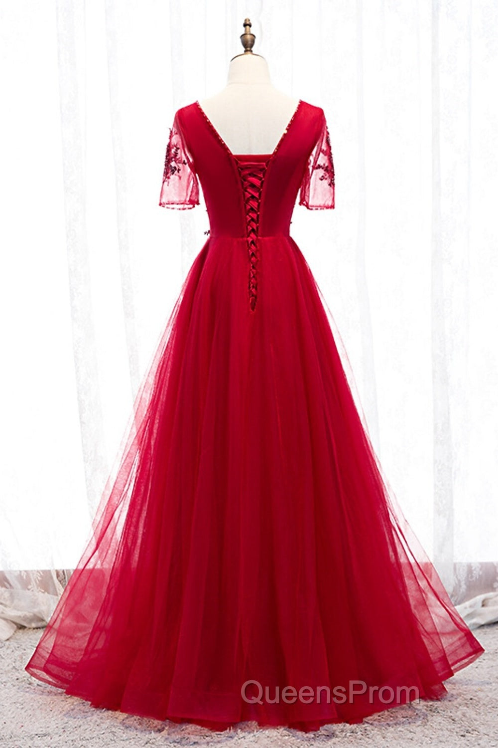 A-Line Evening Prom Dress Luxurious Dress Wedding Guest Formal Evening Floor Length Short Sleeve Spaghetti Strap Tulle Secondary image