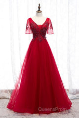 A-Line Evening Prom Dress Luxurious Dress Wedding Guest Formal Evening Floor Length Short Sleeve Spaghetti Strap Tulle