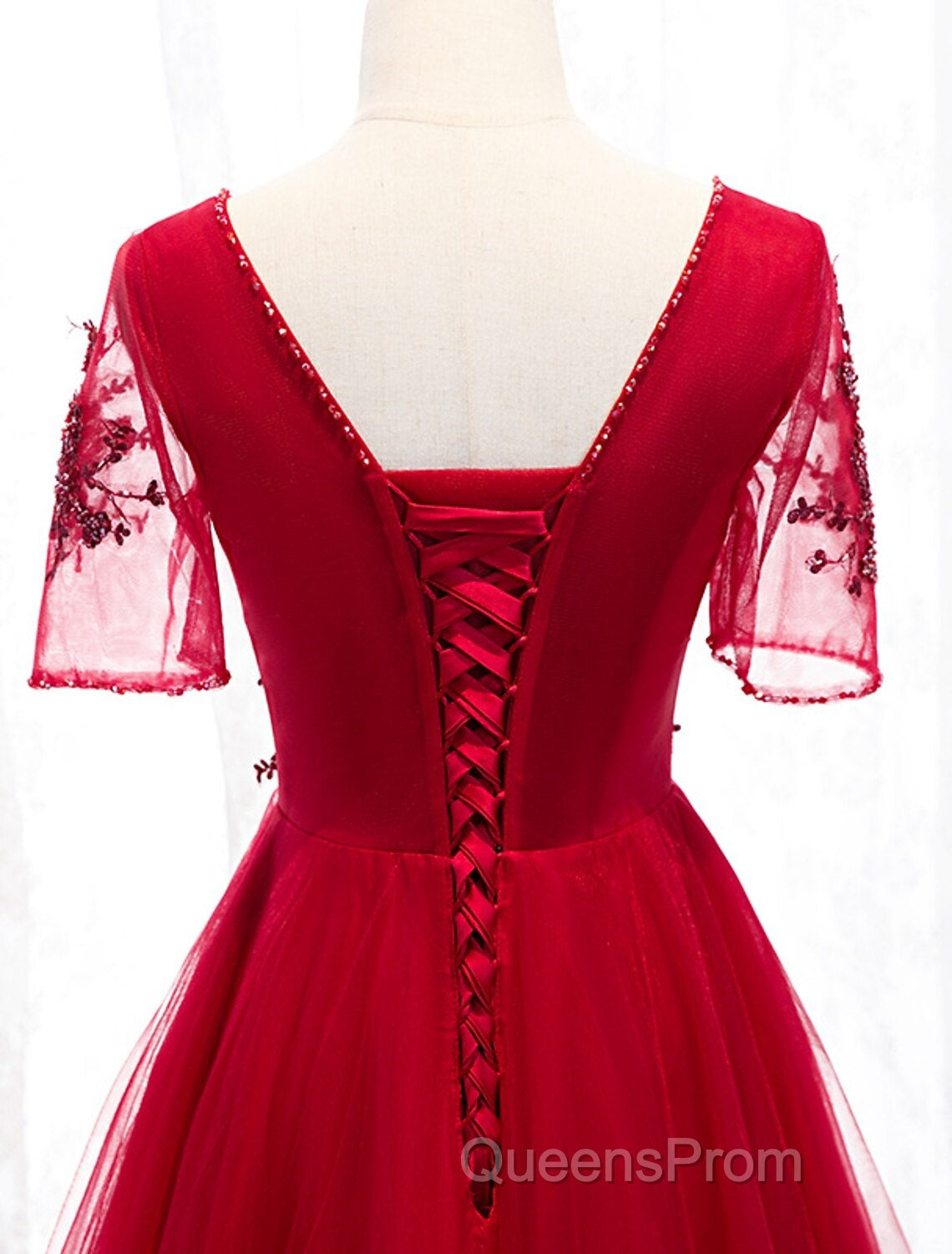 A-Line Evening Prom Dress Luxurious Dress Wedding Guest Formal Evening Floor Length Short Sleeve Spaghetti Strap Tulle