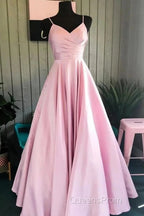 A-Line Evening Prom Dress Minimalist Dress Formal Wedding Guest Floor Length Sleeveless V Neck Bridesmaid Dress Stretch Satin Backless
