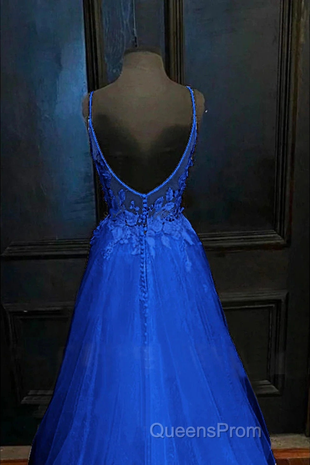 A-Line Evening Prom Dress Open Back Dress Formal Evening Prom Court Train Sleeveless V Neck Tulle Backless V Back With Beading Appliques Secondary image