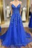 A-Line Evening Prom Dress Open Back Dress Formal Evening Prom Court Train Sleeveless V Neck Tulle Backless V Back With Beading Appliques