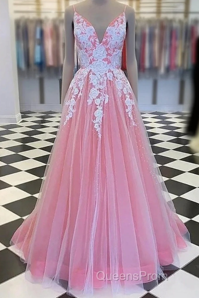 A-Line Evening Prom Dress Princess Dress Formal Floor Length Sleeveless V Neck Tulle With Pleats Appliques Main image