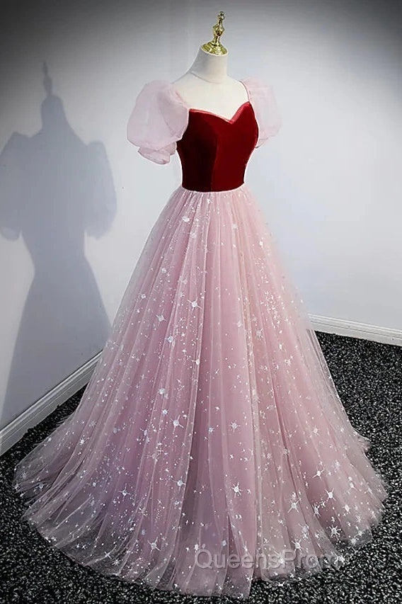 A-Line Evening Prom Dress Princess Dress Evening Prom Floor Length Short Sleeve Sweetheart Tulle With Sequin Secondary image
