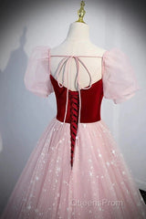 A-Line Evening Prom Dress Princess Dress Evening Prom Floor Length Short Sleeve Sweetheart Tulle With Sequin