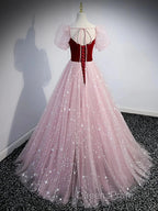 A-Line Evening Prom Dress Princess Dress Evening Prom Floor Length Short Sleeve Sweetheart Tulle With Sequin