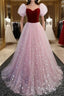 A-Line Evening Prom Dress Princess Dress Evening Prom Floor Length Short Sleeve Sweetheart Tulle With Sequin