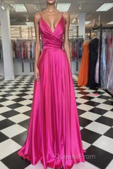 A-Line Evening Prom Dress Sexy Dress Formal Floor Length Sleeveless Spaghetti Strap Bridesmaid Dress Charmeuse With Slit