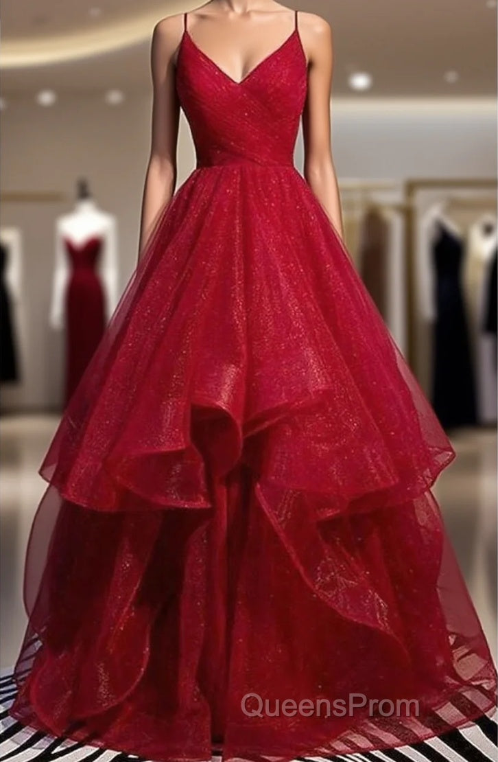 A-Line Evening Prom Dress Sexy Dress Party Wear Floor Length Sleeveless Spaghetti Strap Tulle With Ruffles Main image