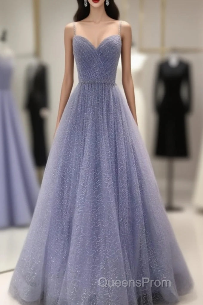 A-Line Evening Prom Dress Sparkle & Shine Dress Party Dress Birthday Floor Length Sleeveless Spaghetti Strap Tulle With Glitter Crystals Main image