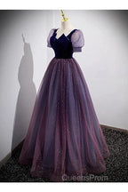 A-Line Evening Prom Dress Sparkle & Shine Dress Evening Prom Floor Length Short Sleeve Scoop Neck Tulle With Sequin