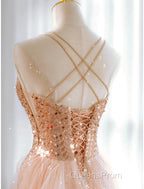 A-Line Evening Prom Dress Sparkle & Shine Dress Sweet 16 Birthday Floor Length Sleeveless Sweetheart Tulle With Sequin